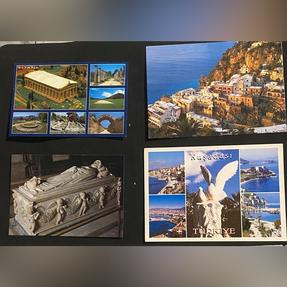 30 vintage unused post cards pictures of landscape from over seas .